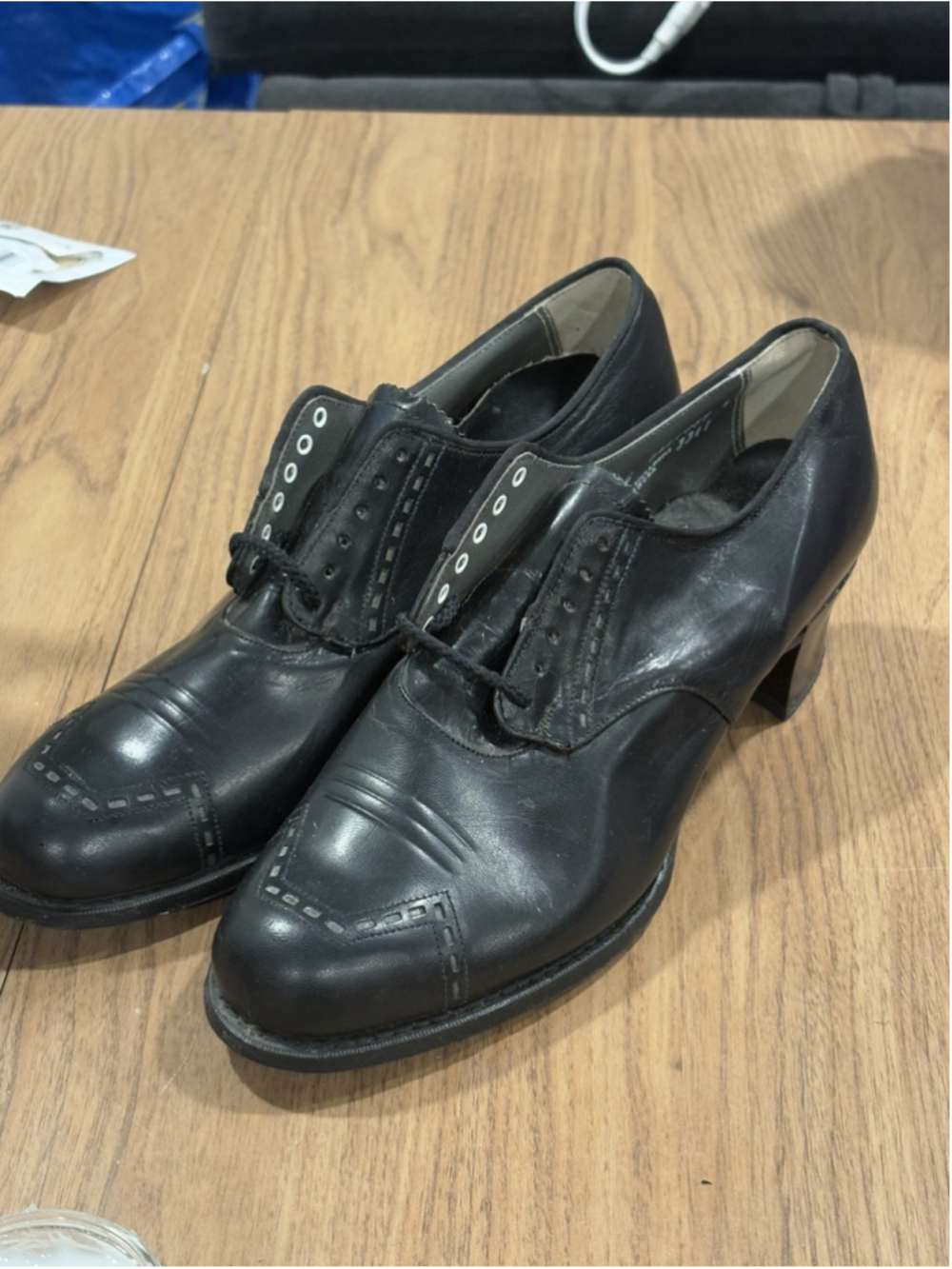 Barefoot Freedom Vtg Black Leather Oxford Shoes Lace Up Heels Womens Size 8 NWOB